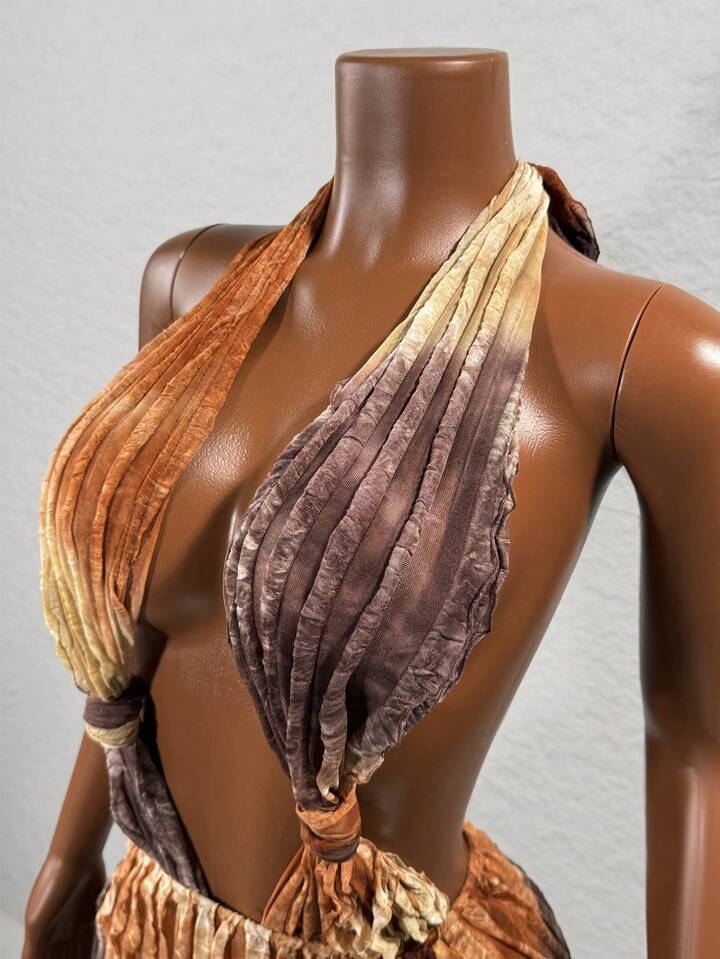 Tie-Dye Backless Halter Mini Dress