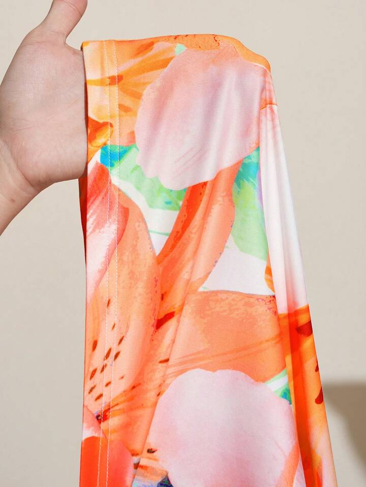 Floral Print Sleeveless Bodycon Slip Dress With Waist Hollow Out And Side Slit