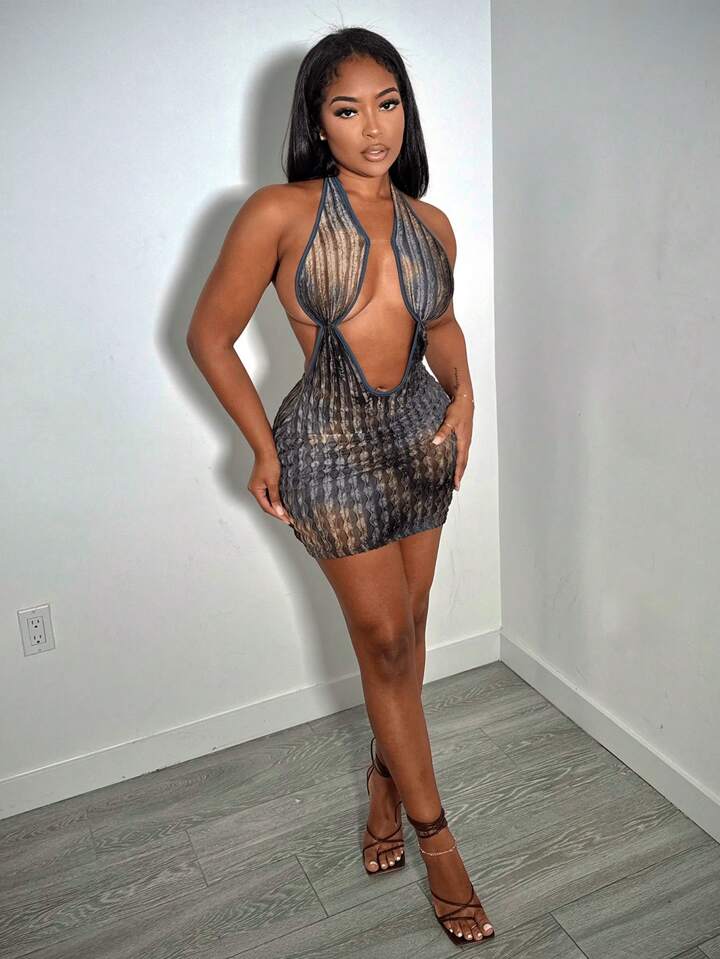 Backless Sheer Bust Mini Dress