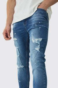 Skinny Stretch Rip & Repair Paint Splatter Jeans