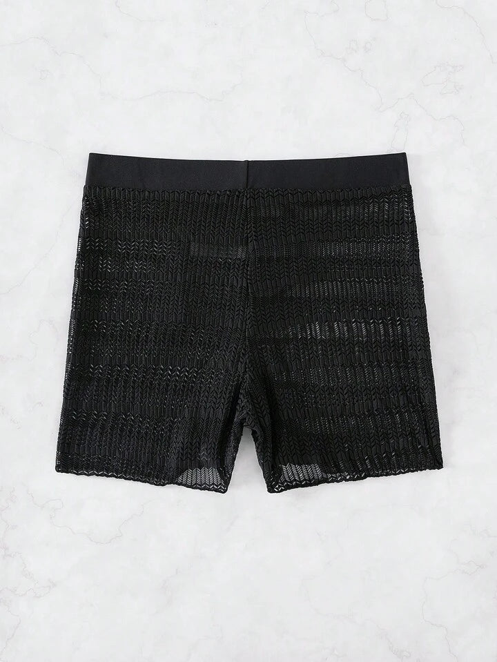 Solid Drawstring Waist Cover Up Shorts