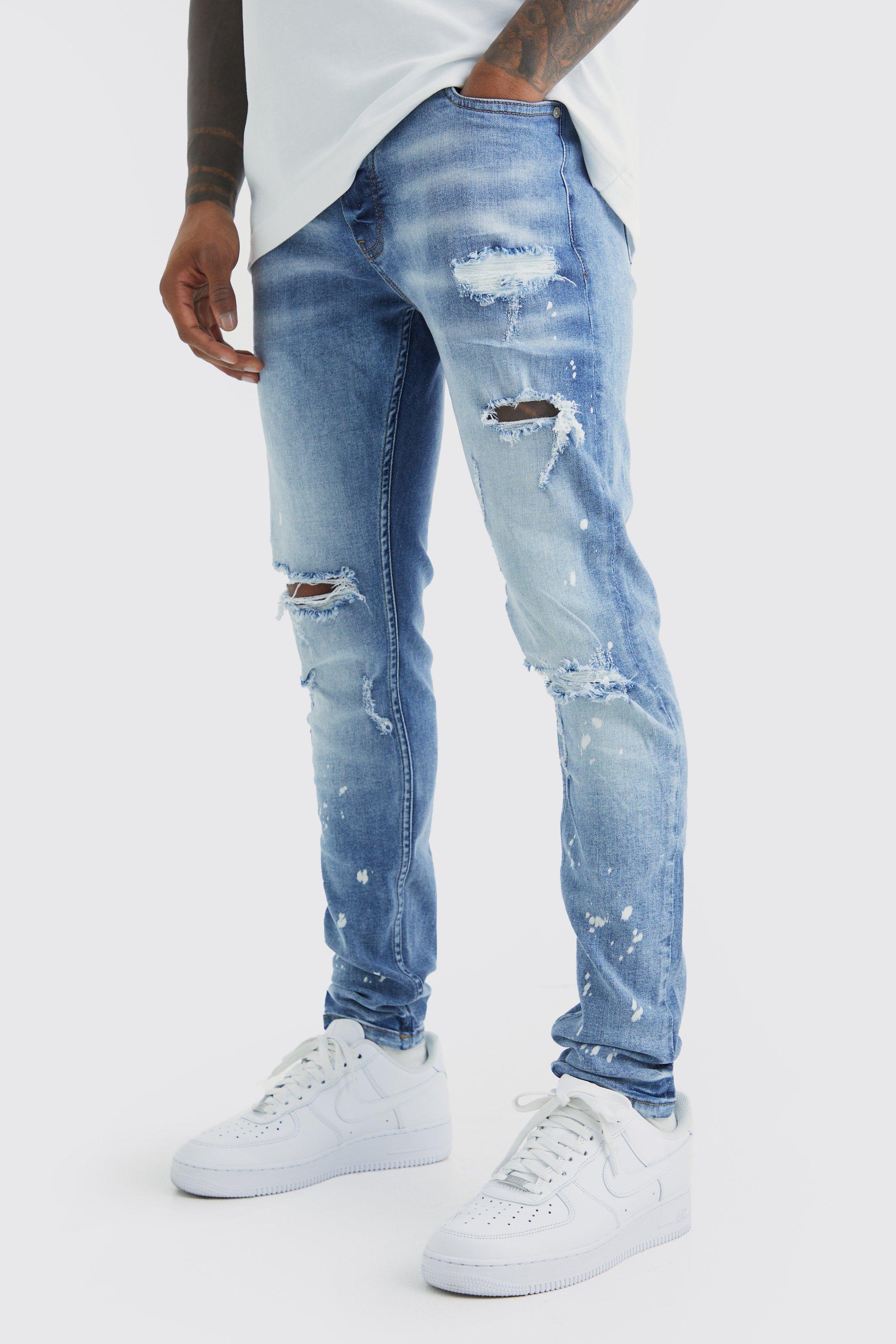 Skinny Stretch Bleached Ripped Knee Jeans