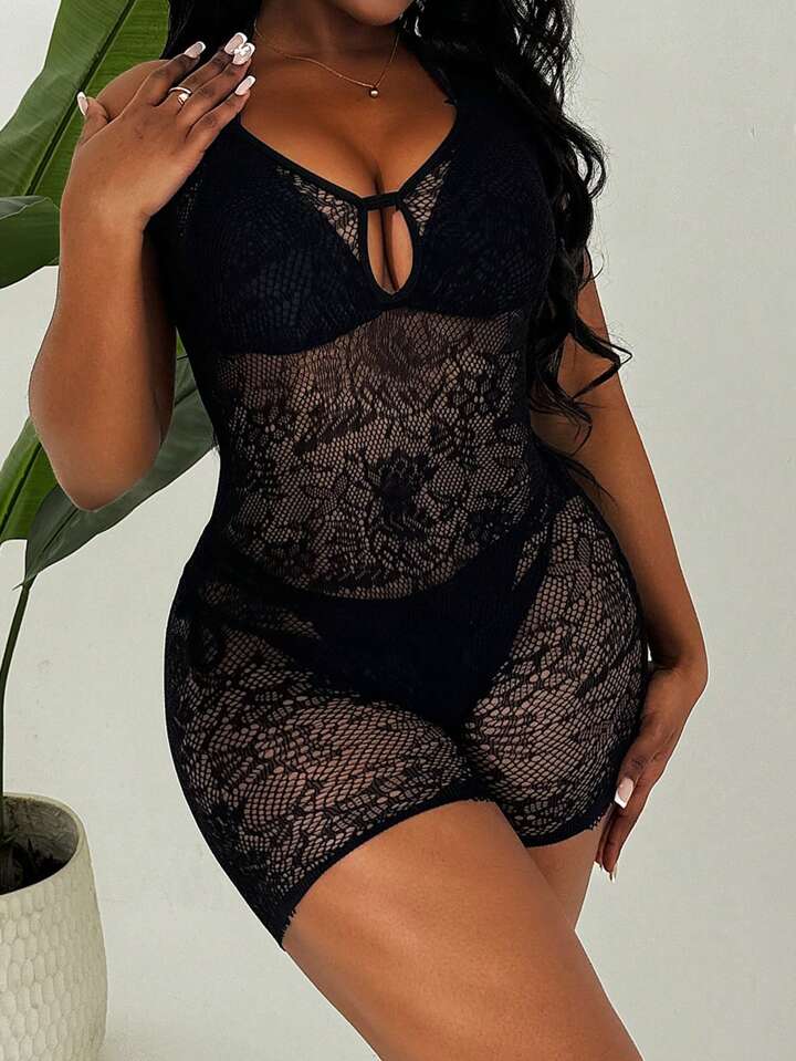 Sleeveless Hollow See-Through Backless Sexy Romper With Shorts