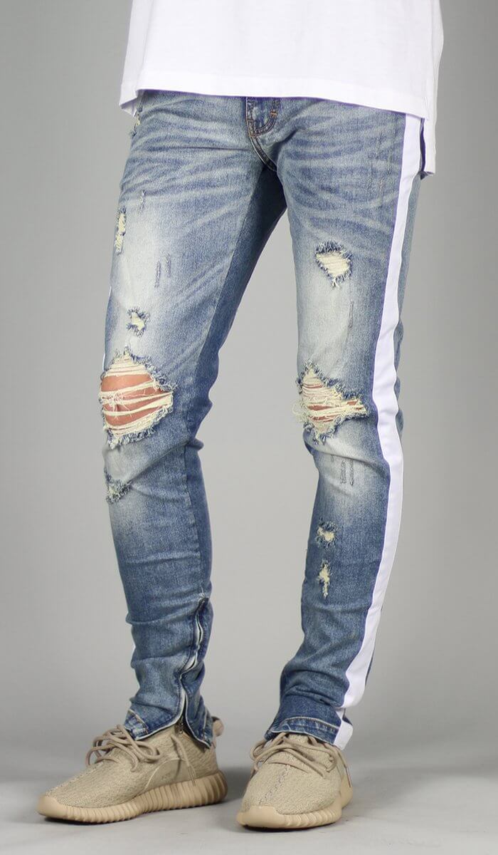 LT.Blue Track Zipper Jeans