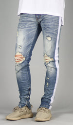 Load image into Gallery viewer, LT.Blue Track Zipper Jeans
