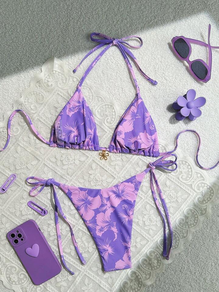 2pcs Set Floral Print Bikini