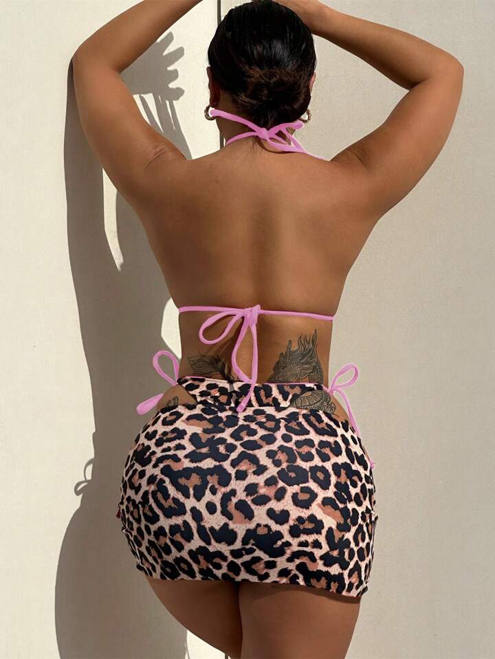 Reversible Leopard Print Swimwear With 3 Pieces