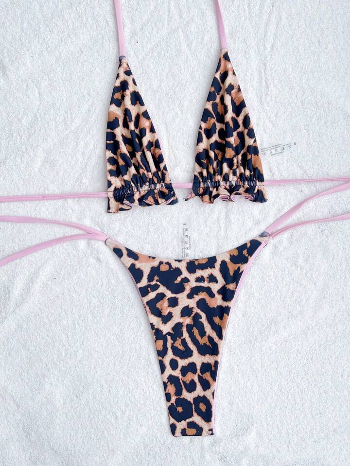 Reversible Leopard Print Swimwear With 3 Pieces
