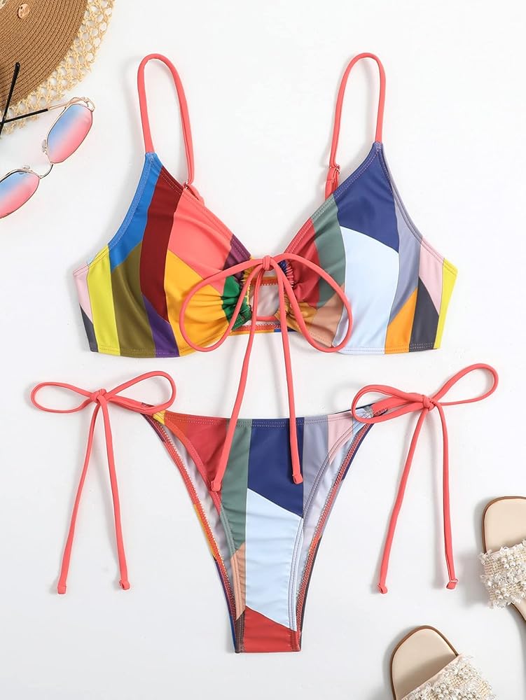 Color Block Drawstring Bikini Swimsuit