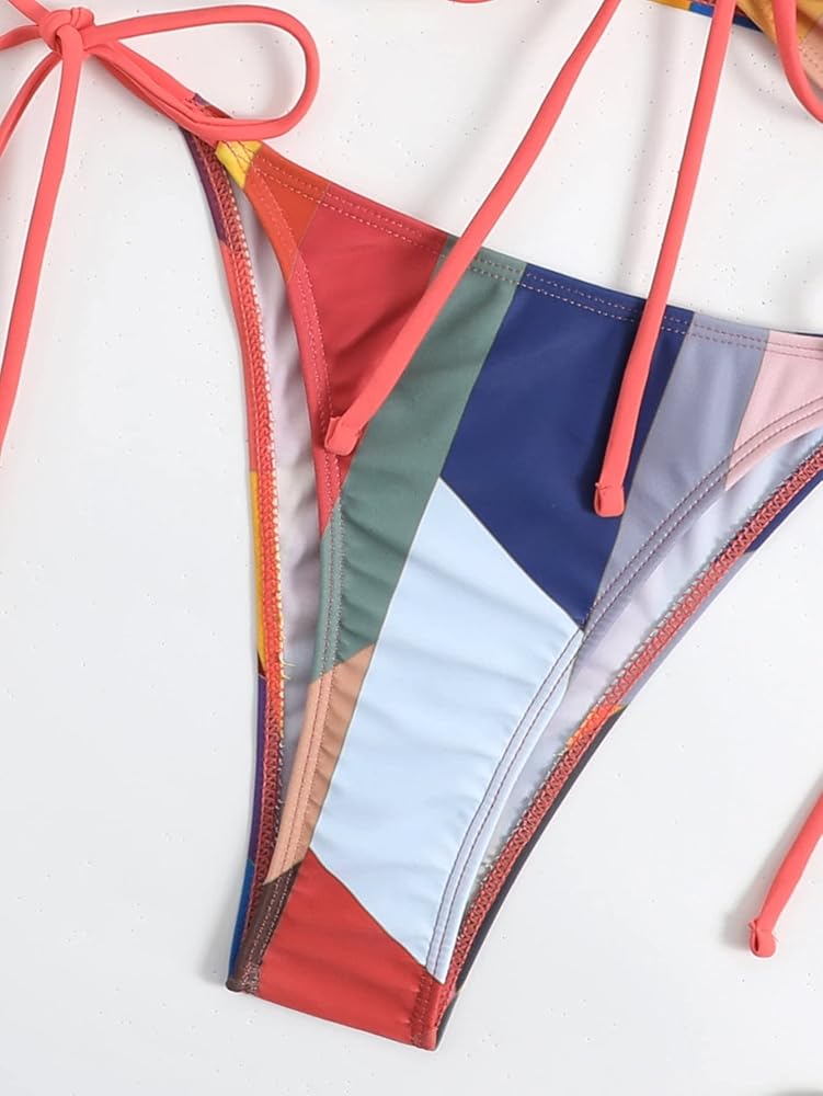 Color Block Drawstring Bikini Swimsuit