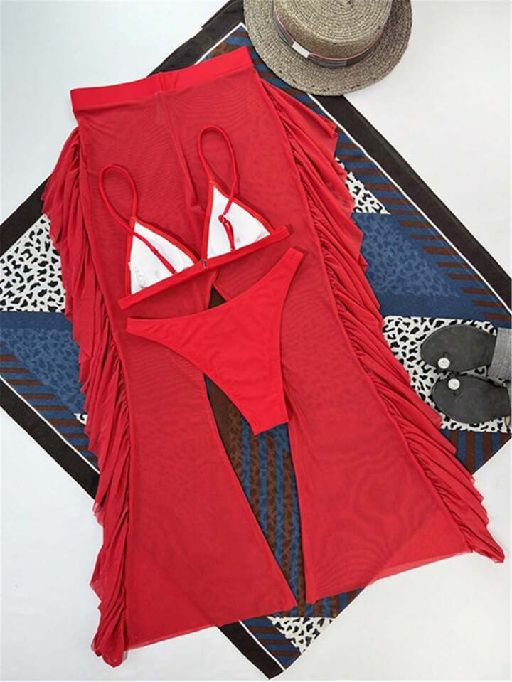 3pack Triangle Bikini Swimsuit With Cover Up Pants