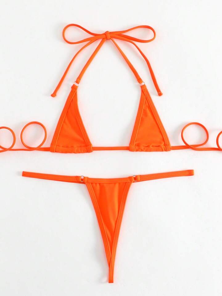 Plain Halter Triangle Bikini Set