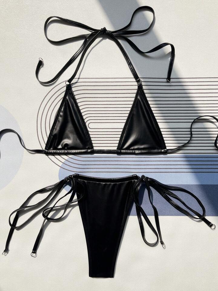 Tie Side Halter Micro Triangle Bikini Set