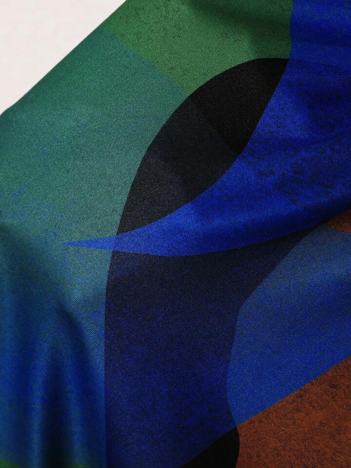 Elegant Color Block Printed Sleeveless Bodycon Dress With Hollow Out Waist And Side Slit