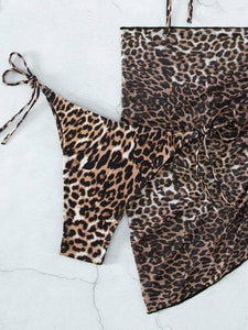 Leopard Print Tie Side Bikini Swimsuit With Beach Skirt