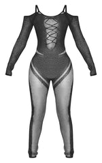 Load image into Gallery viewer, Petite Black Knitted Sheer Jumpsuit
