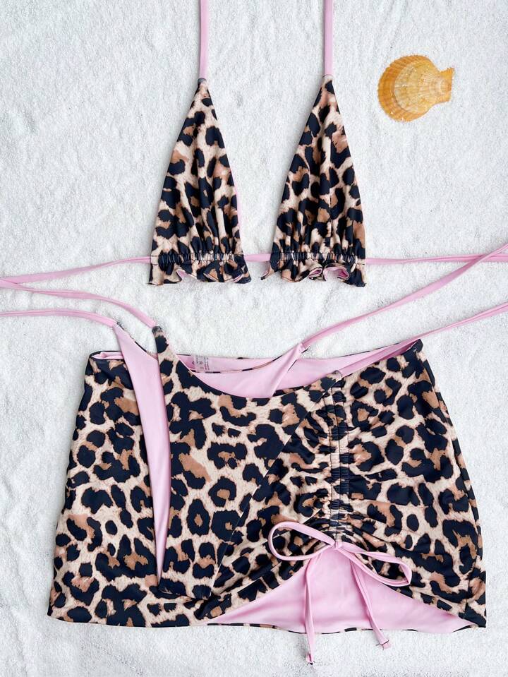 Reversible Leopard Print Swimwear With 3 Pieces