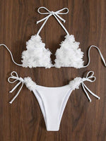 Load image into Gallery viewer, Flower Appliques Halter Triangle Bra &amp; Thong Bottom 2 Piece Bathing Suit
