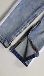 Load image into Gallery viewer, LT.Blue Track Zipper Jeans
