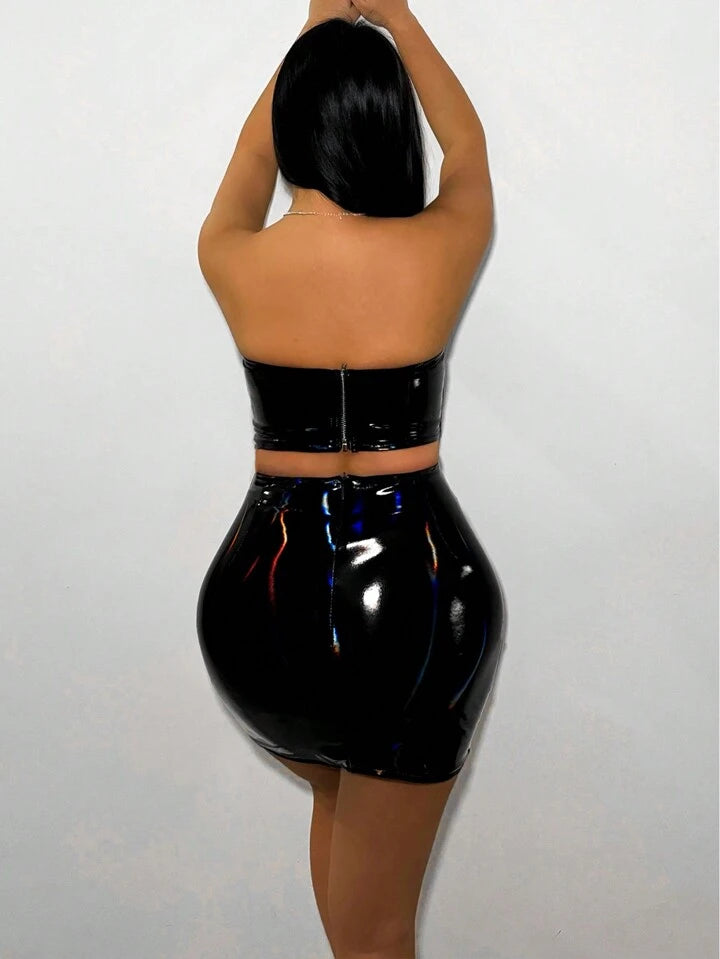 Leather Bandeau Top And Bodycon Skirt