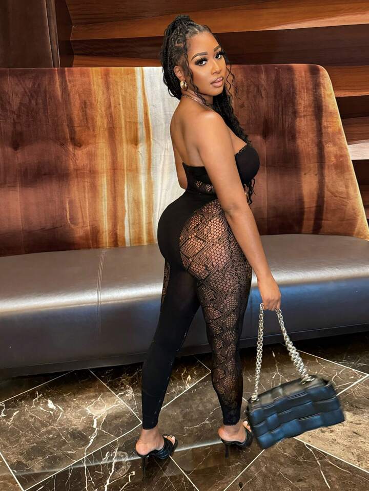 Hollow Out Lace Strapless Unitard