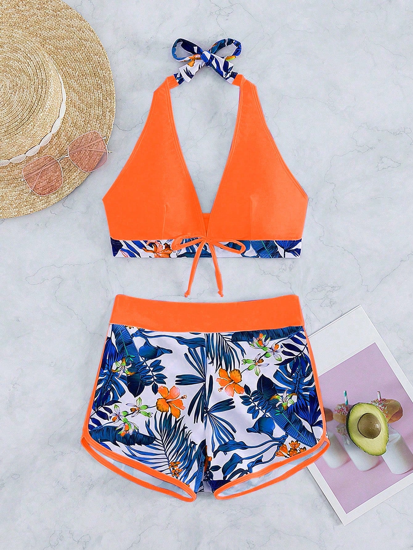 Tropical Print Halter Bikini
