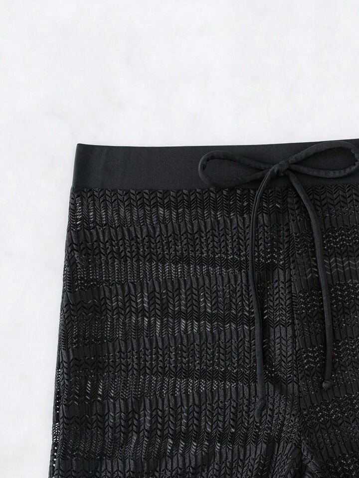 Solid Drawstring Waist Cover Up Shorts