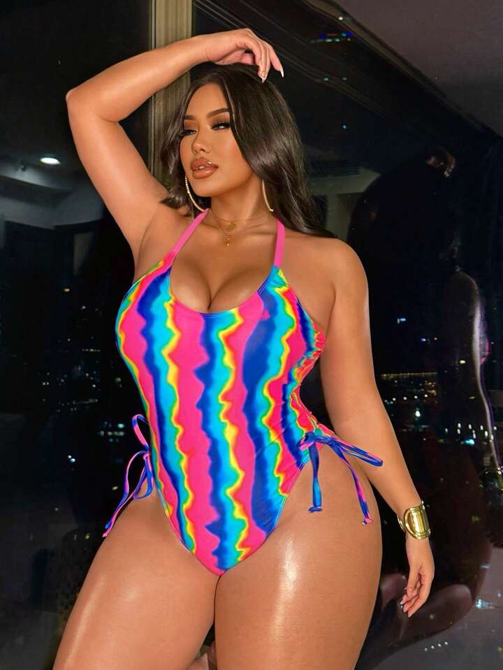 Plus Size Tie Dye Gradient Print One-Piece Swimsuit