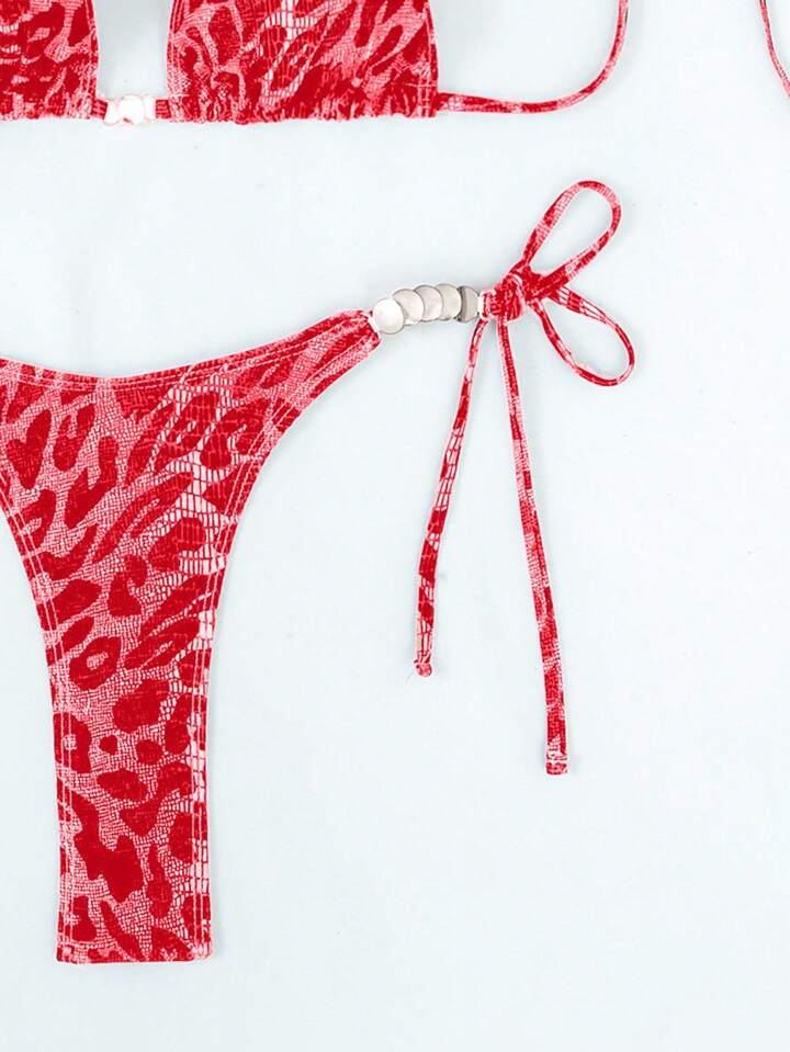 Leopard Print Swimwear Set, Patterned Bikini