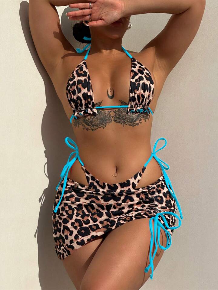 Reversible Leopard Print Bikini Swimsuit, 3-Piece