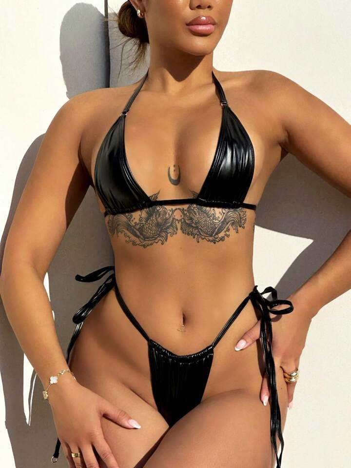 Tie Side Halter Micro Triangle Bikini Set