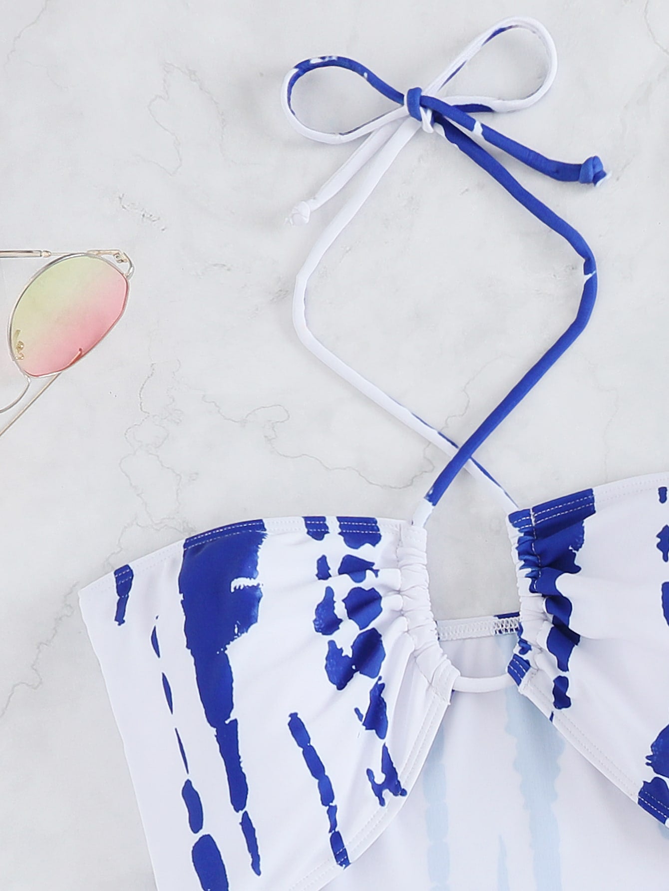Tie Dye Cut Out Halter One Piece Swimsuit With Beach Skirt