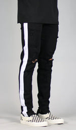 Load image into Gallery viewer, Black White Track Zipper Jeans
