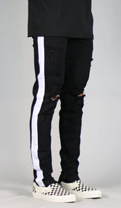 Black White Track Zipper Jeans