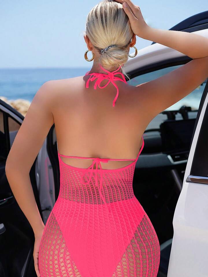 Solid Color Halter Neck Backless Minimalist Casual Cover-Up