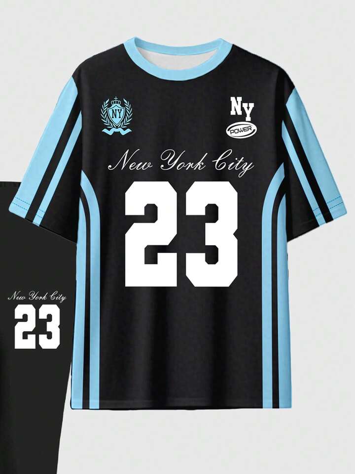 Number 23 & Slogan Graphic Print Short Sleeve Top And Skinny Leggings 2 Pieces Set