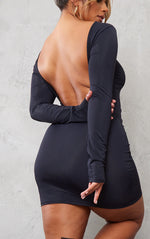 Load image into Gallery viewer, Shape Black Extreme Scoop Back Bodycon Dress
