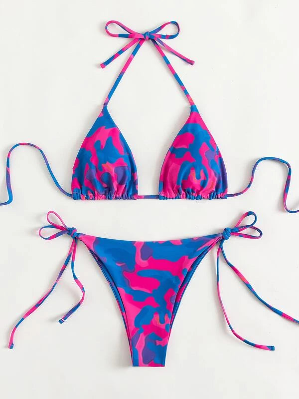 Camo Print Triangle Tie Side Bikini Swimsuit
