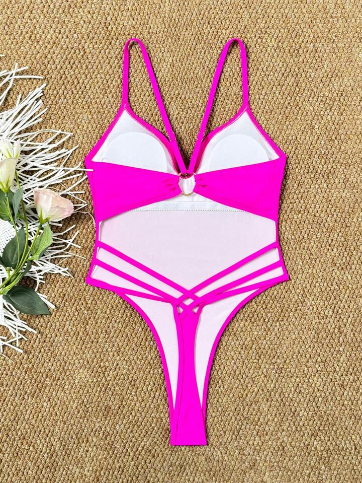 Solid Color Sexy Backless One-Piece Swimsuit