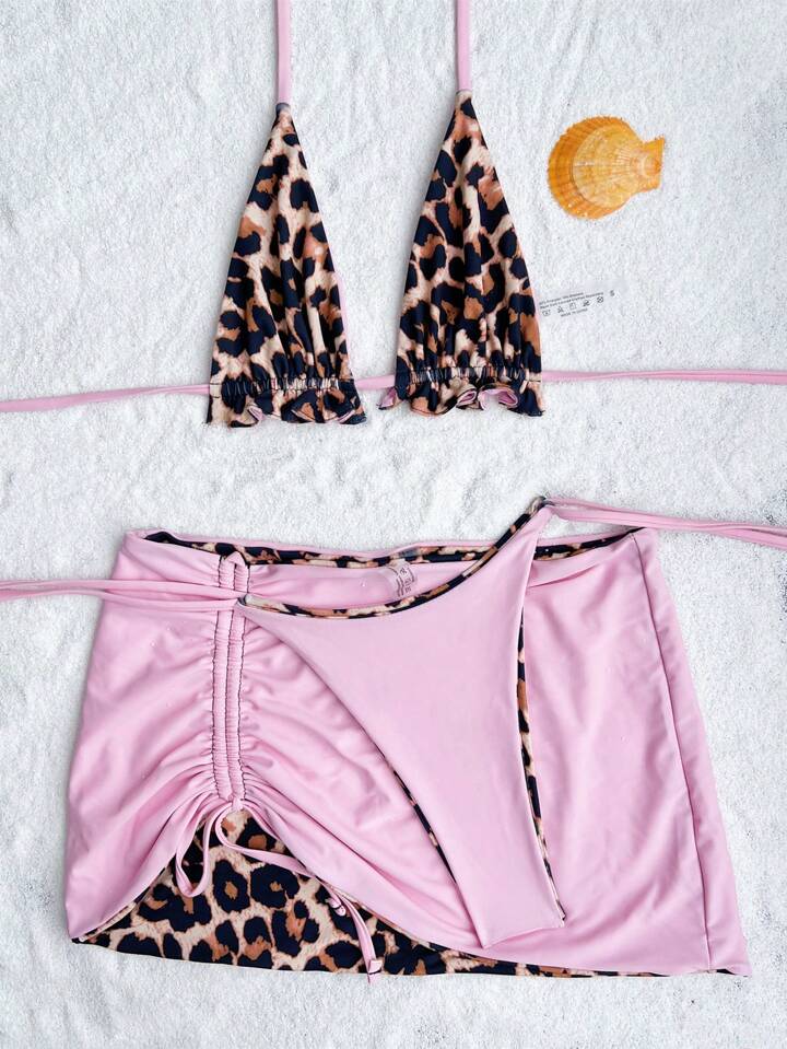Reversible Leopard Print Swimwear With 3 Pieces