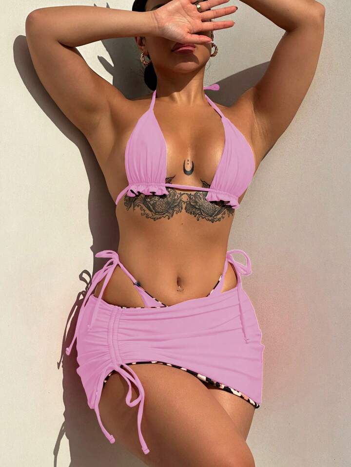 Reversible Leopard Print Swimwear With 3 Pieces