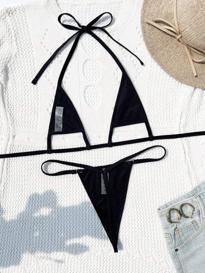 Solid Color Textured Two-Piece Bikini Set