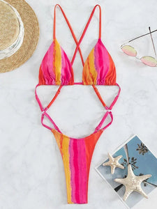 Random Ombre Cut Out Crisscross Back One Piece Swimsuit