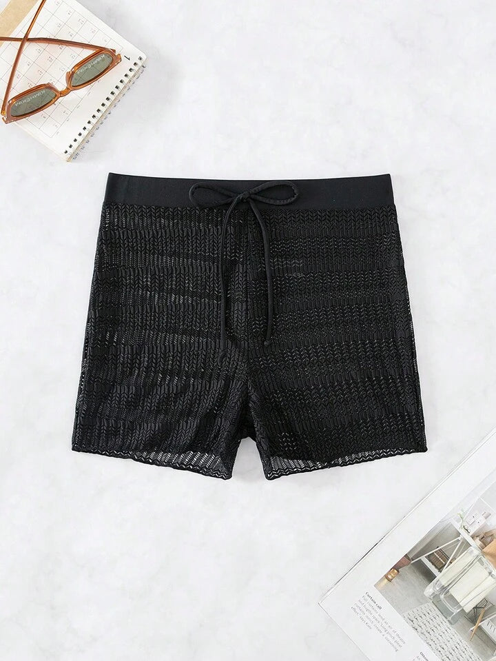 Solid Drawstring Waist Cover Up Shorts