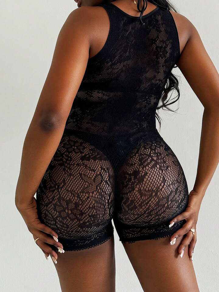 Sleeveless Hollow See-Through Backless Sexy Romper With Shorts