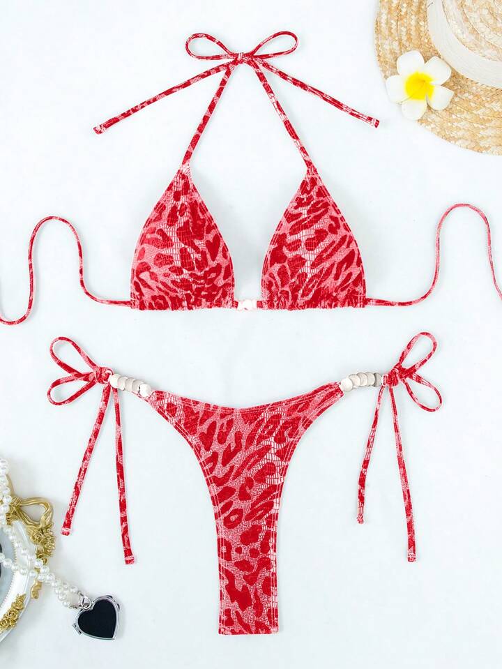 Leopard Print Swimwear Set, Patterned Bikini