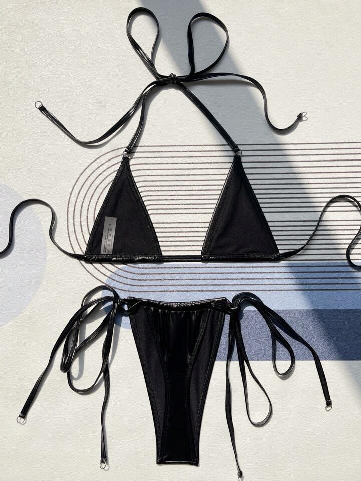 Tie Side Halter Micro Triangle Bikini Set