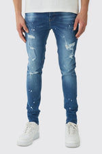 Load image into Gallery viewer, Skinny Stretch Rip &amp; Repair Paint Splatter Jeans
