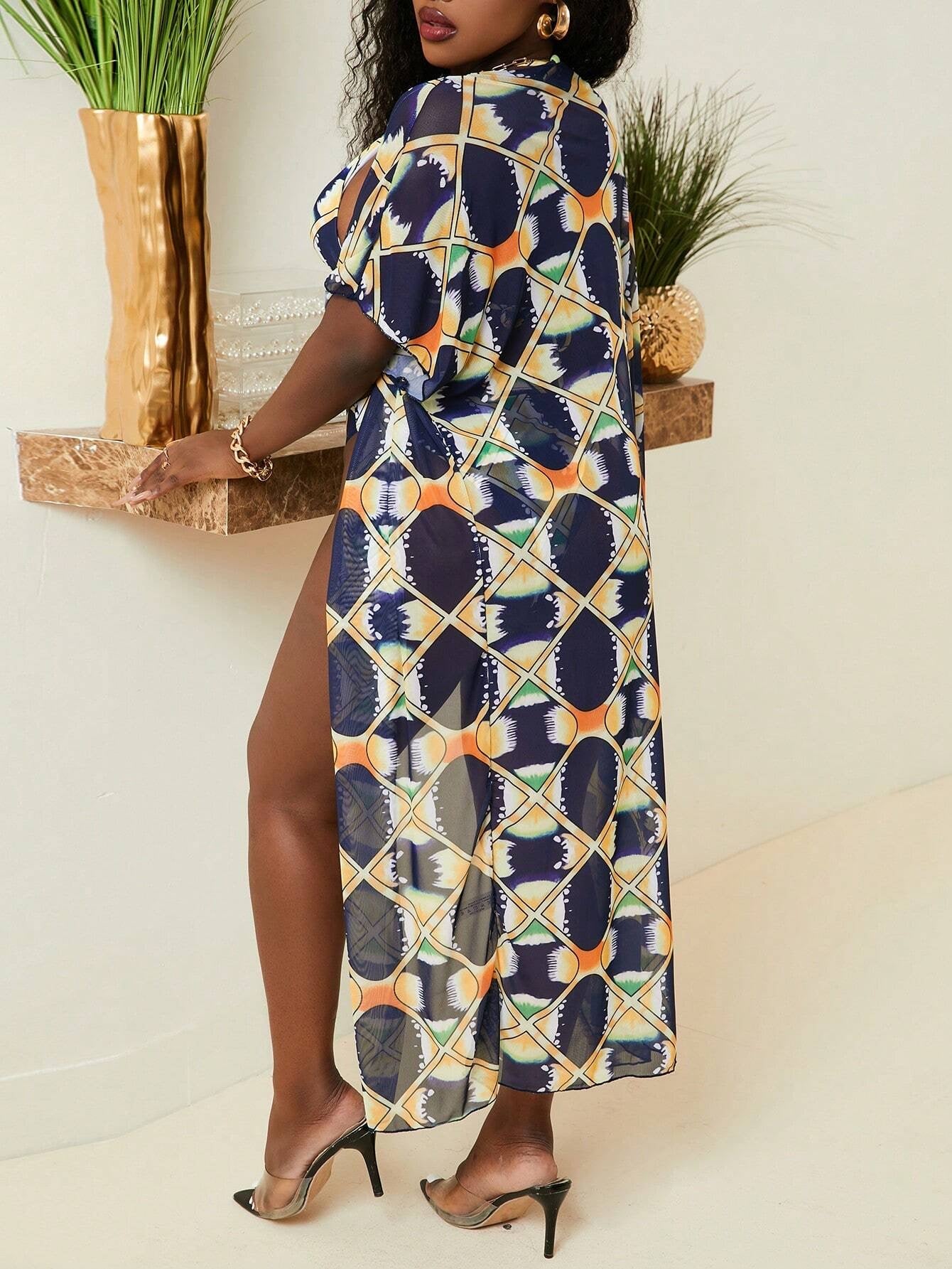 Tie-Dye And Plaid Printed Separated Bikini Set With Top