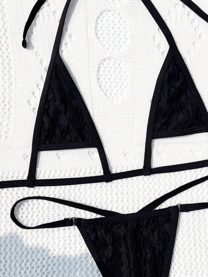 Solid Color Textured Two-Piece Bikini Set